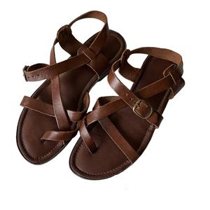Brown genuine leather strapy sandals size 9
